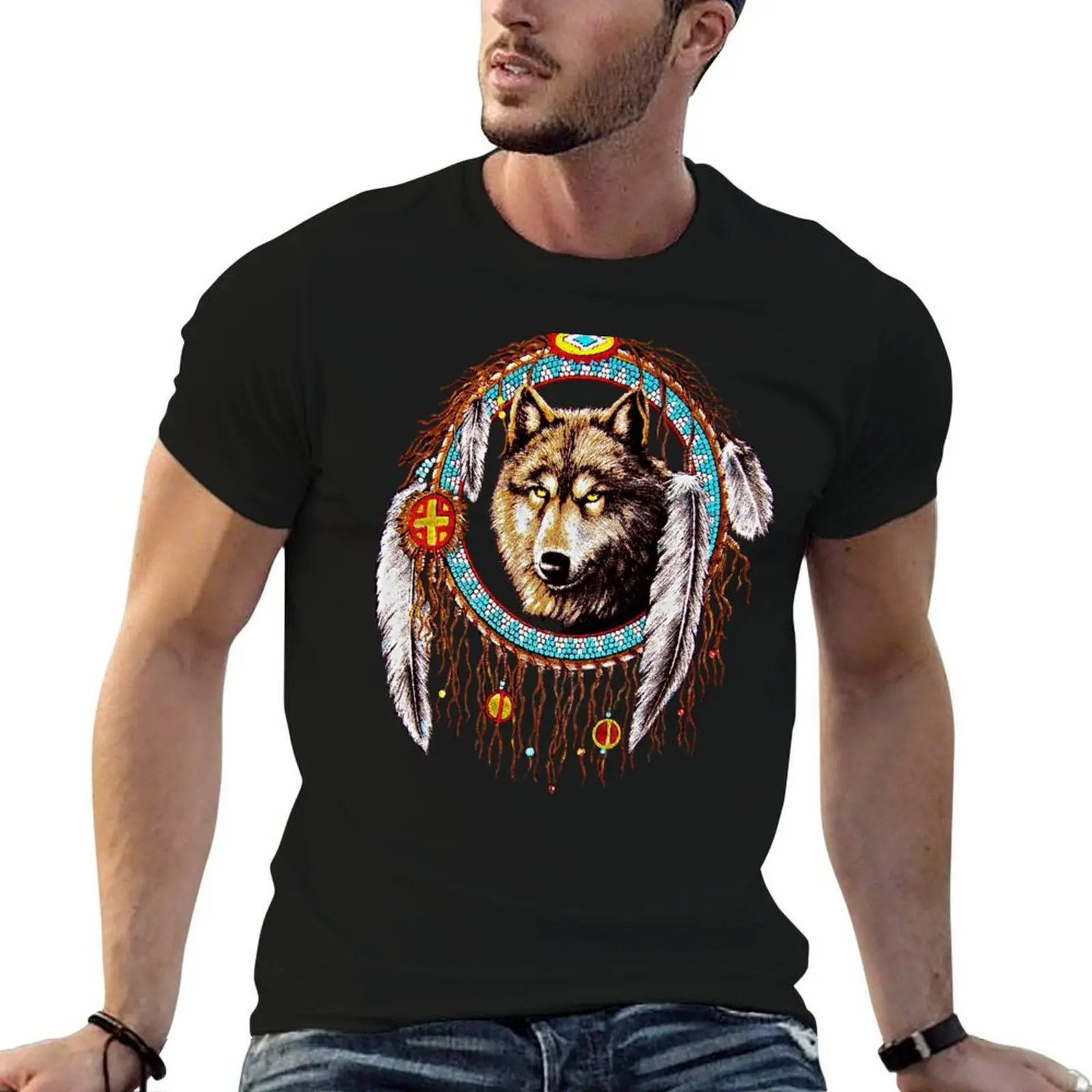 

Wolf Dreamcatchers T-Shirt men t shirt cotton 100% man t shirts for men casual T-Shirt