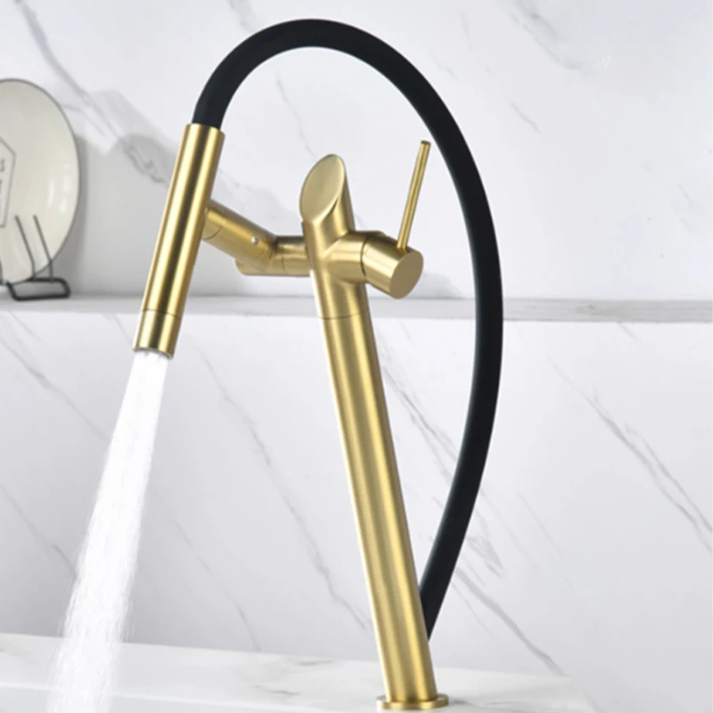 

Black Pull Out Single Hole Single Handle Faucet Magnetic Kitchen Sink Faucet Universal Swivel Faucet