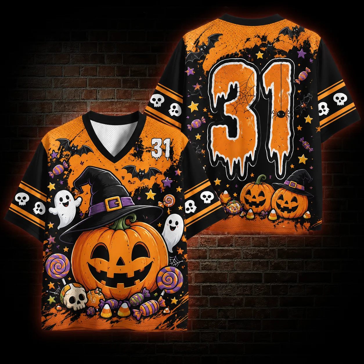Halloween Horror Party Outfit for Children, Adults, Couples, Pumpkin Heads, Flame Skeletons, Full Print, Breathable Short Sleeve