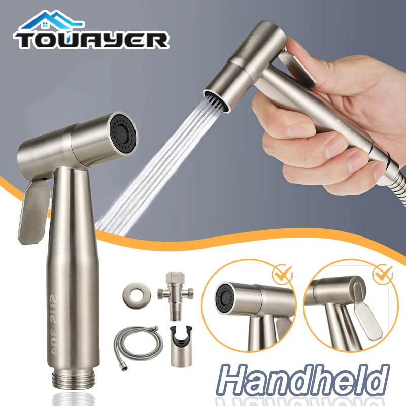 Aço inoxidável Handheld Toilet Bidé Faucet Pulverizador Set, sem soco, Pulverizador De Mão Do Banheiro, Auto Limpeza De Cabeça De Chuveiro