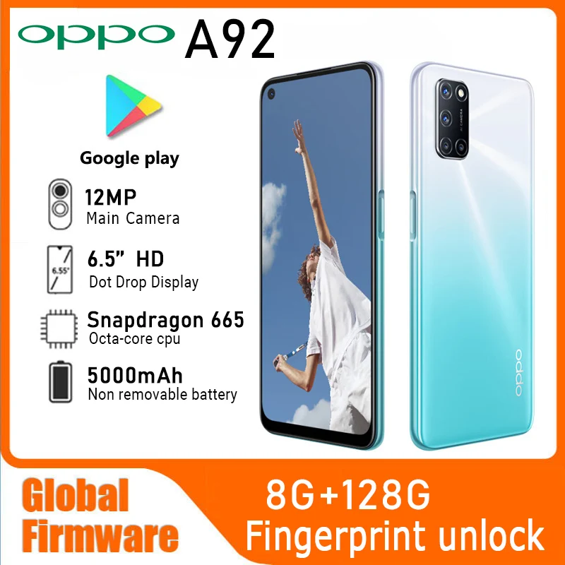 OPPO A92 LTE GSM разблокированная четырехместная камера с диагональю 6,5 дюйма, 12 МП (двойная SIM-карта) (Snapdragon 665) (черный/фиолетовый/синий глобальный) 5000 мАч