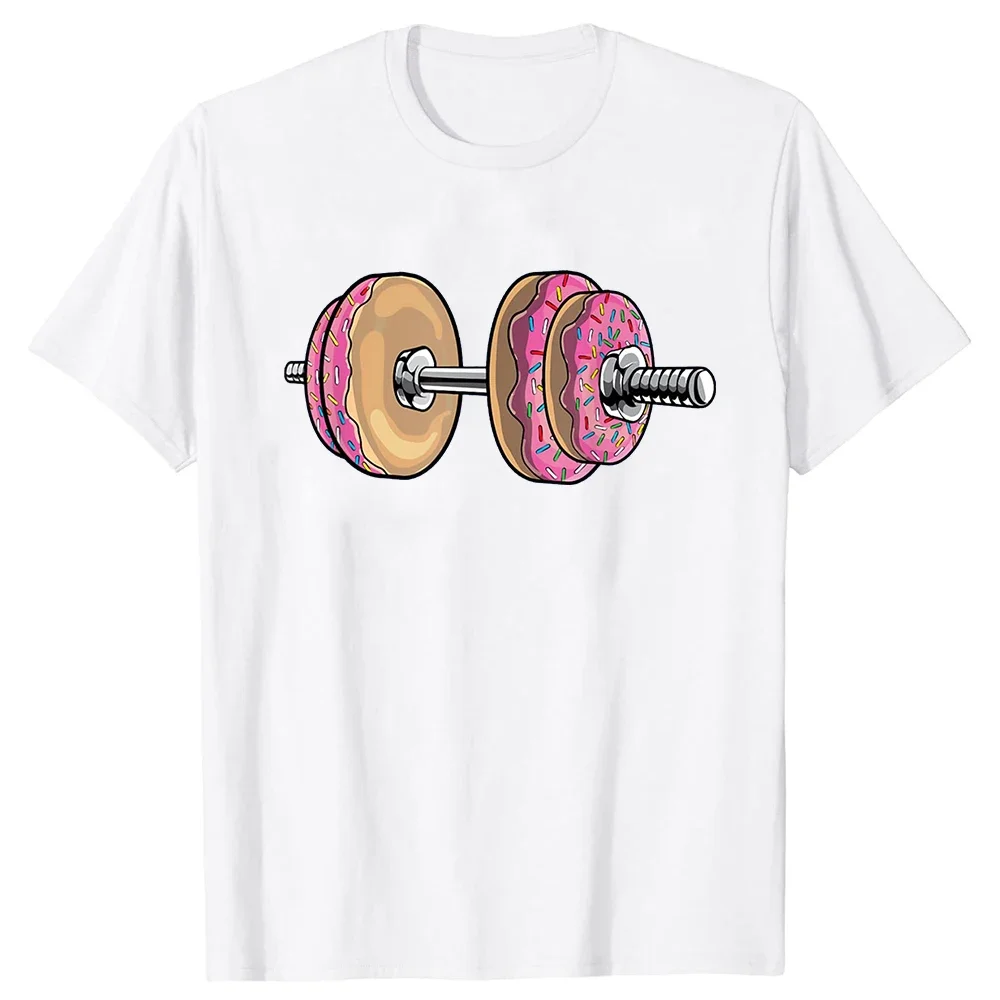 Donuts Dumbbell Funny Doughnut Lover Weightlifting T Shirts Tee Tops Round Neck Fashion Tshirt Clothing Casual Basic T-shirts