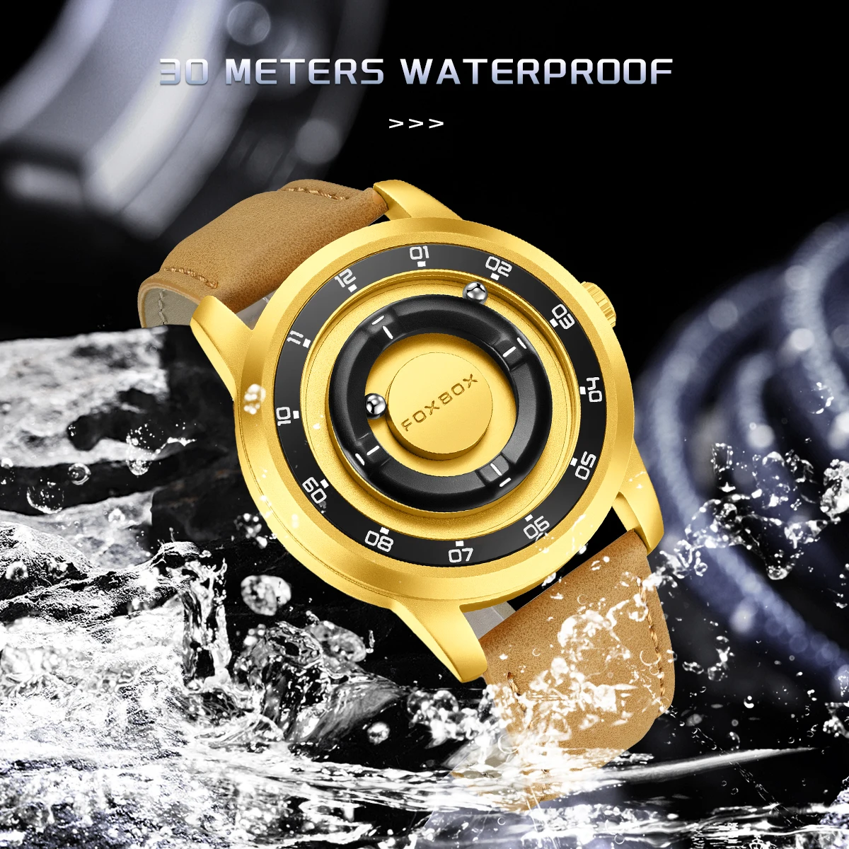 FOXBOX New Fashion Men's Watches Military Magnetic Driven Waterproof Quartz Clock Rolling Steel Ball Pointer Sports Watches+BOX