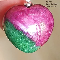 Natural Red Ruby Pendant Jewelry Love Heart Watermelon Ruby Zoisite Necklace Women Men 925 Sterling Silver AAAAA