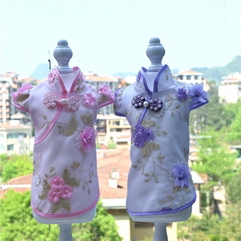 Chinese Style Dog Clothes Summer Cat Pet Clothing Cheongsam Tang Suit Yorkie Pomeranian Poodle Bichon Schnauzer Clothing Shirt