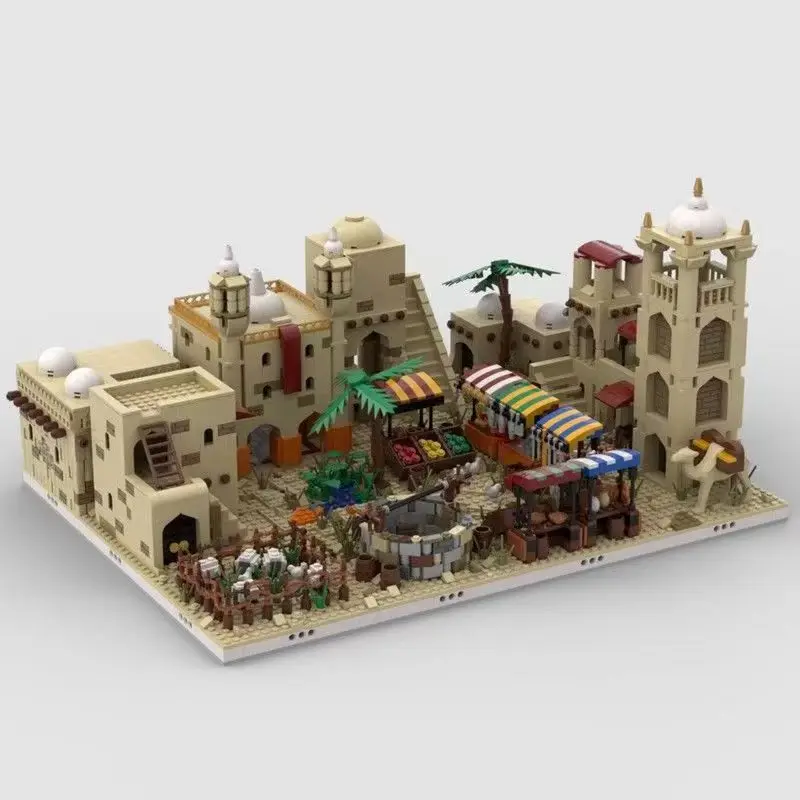 3957 деталей MOC: Модель строительного блока «Пустынная деревня» (Панорама улицы небольшого городка) — праздничный подарок, 48*40*50 см