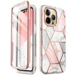 For iPhone 14 Pro Case 6.1 inch (2022) I-BLASON Cosmo Full-Body Glitter Marble Bumper Case with Built-in Screen Protector
