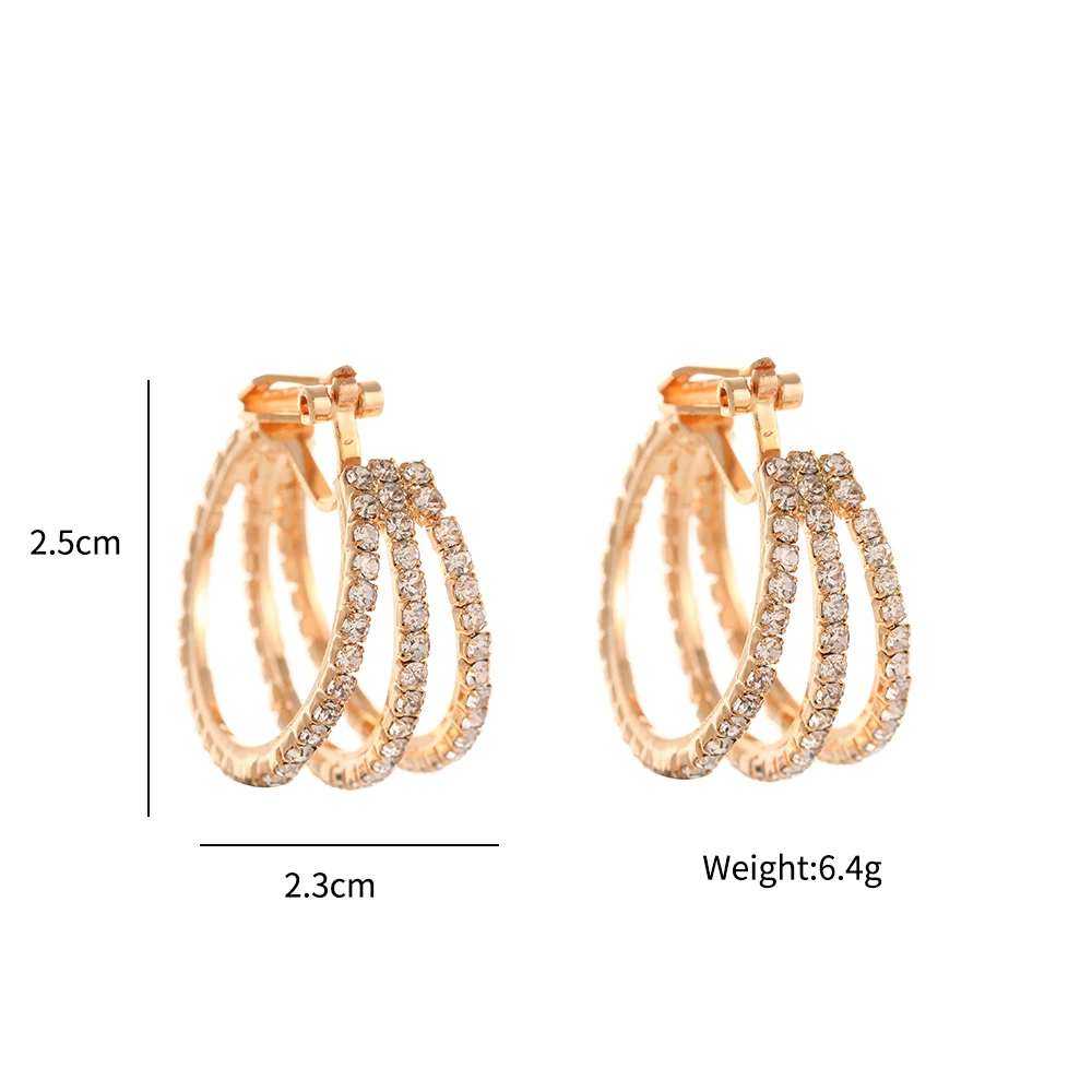 Luxurious Teardrop Rhinestone C-shaped Ear Clips for Women Fashion Non Pierced Earrings Exquisite Wedding Banquet Jewelry Gift