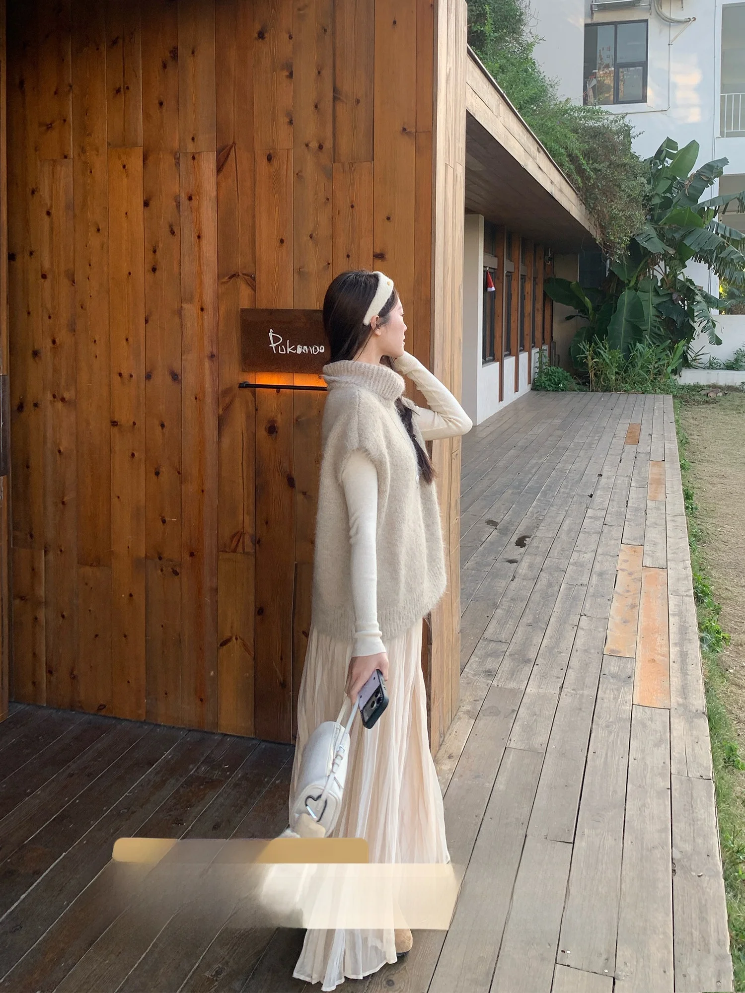 

Autumn Winter Long f-length Skirt Women's High Waist Peach Color Gentle Aosphere Casual Sle Polyester Nylon Fabric