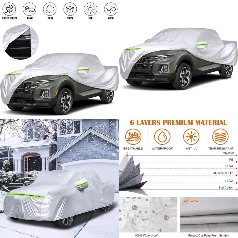 

6 Layers Silver All-Weather Custom-Fit Car Cover with Zipper Door & Windproof Bands for Snow, Rain, Dust, Hail Protection