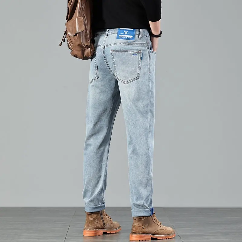 

Летние тонкие мягкие джинсы, мужские легкие роскошные модные модные длинные брюки из эластичной прямой саржевой ткани