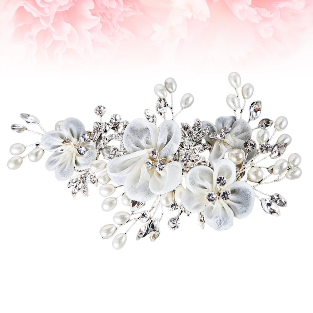 

White Yarn Flower Rhinestone Hair Clip Crystal Barrette Bridal Wedding Bridesmaid Accessories Pearl Headdress Delicate Hair