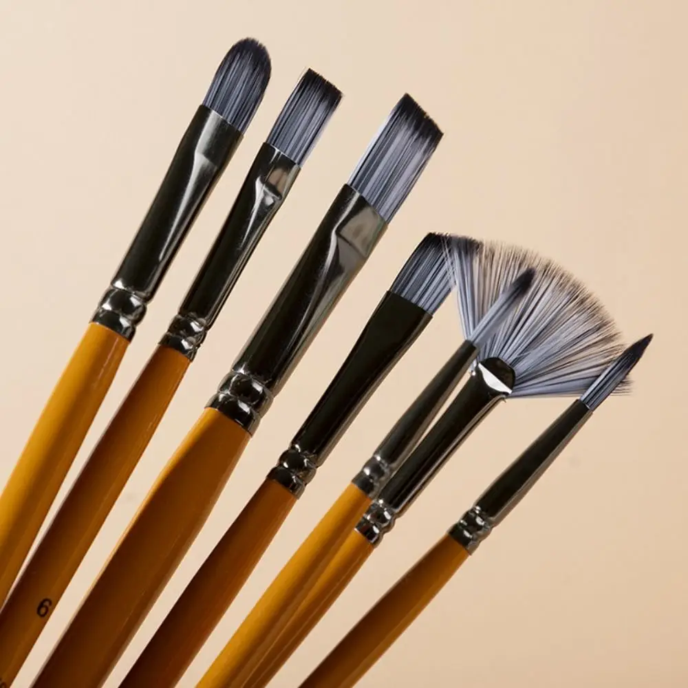 Synthetic Nylon Hair Painting Brushes Kits Wooden Handle Spike Head Acrylic Oil Brushes Stationery Round Head Art Paint Brushes