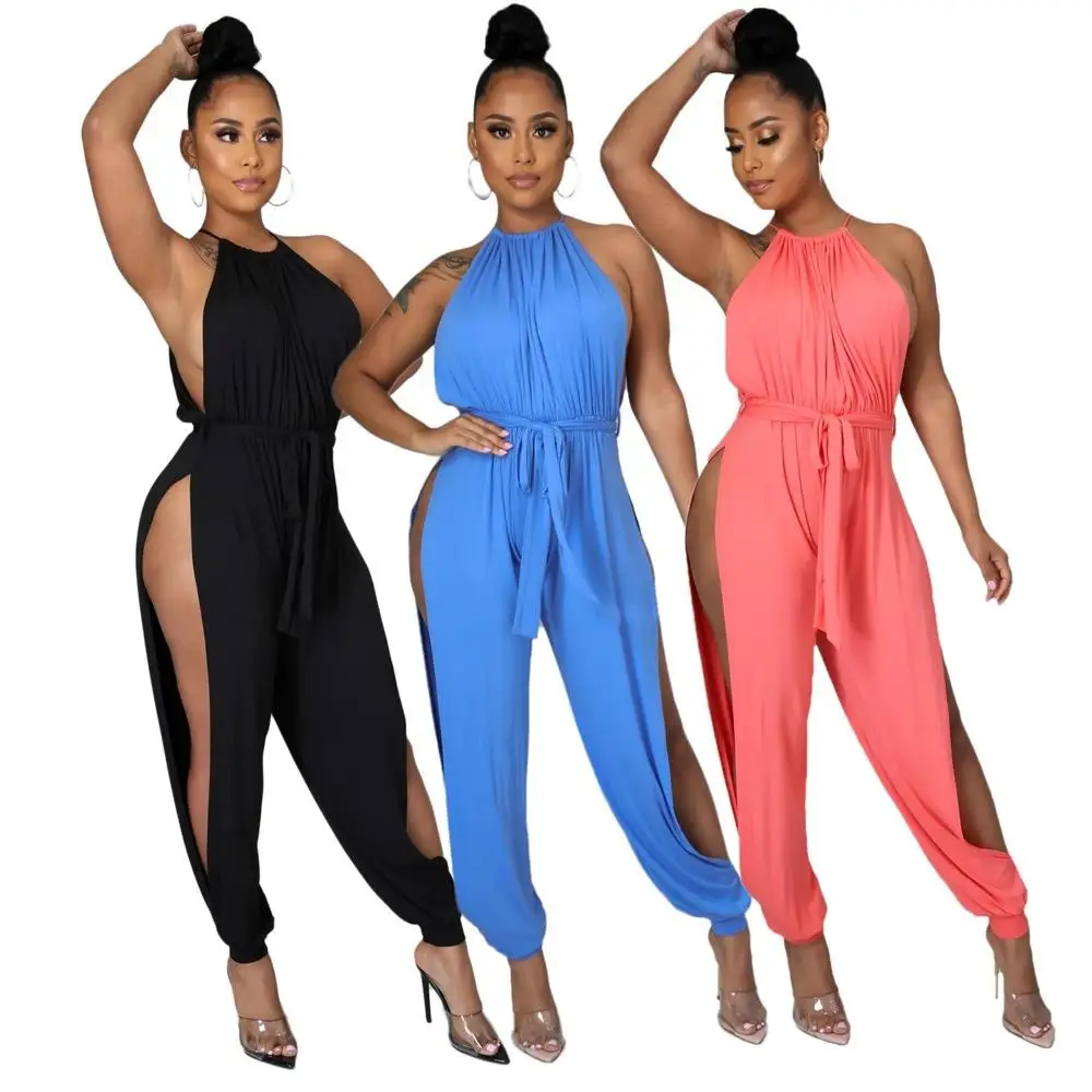 

Сексуальный женский комбинезон с разрезом, однотонный, с высокой талией, свободного кроя, повседневные брюки, из других тканей, на среднюю осень, 100% хлопок