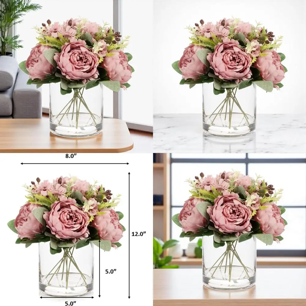 

Ваза с композицией из шелковых пионов для декора дома и офиса, идеальная центральная композиция для свадебного торжества