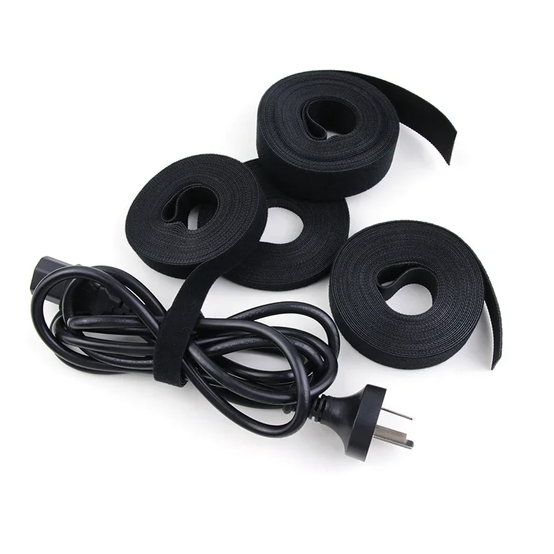 5M/Roll Black 10/15/20/25mm Cable Organizer USB Cable Winder Management Nylon Free Cut Ties Mouse earphone Hook Loop Tape