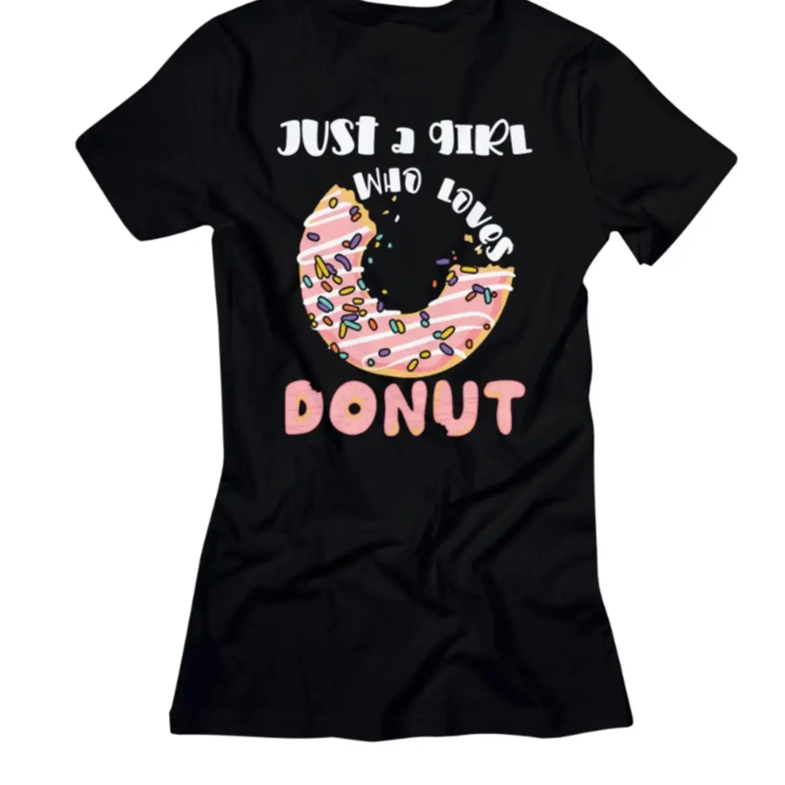 Damen T Shirt Just a Girl Like Donut Print Essen Food Design Baumwolle vintage Washed Breathable streetwear Comfortable fashion