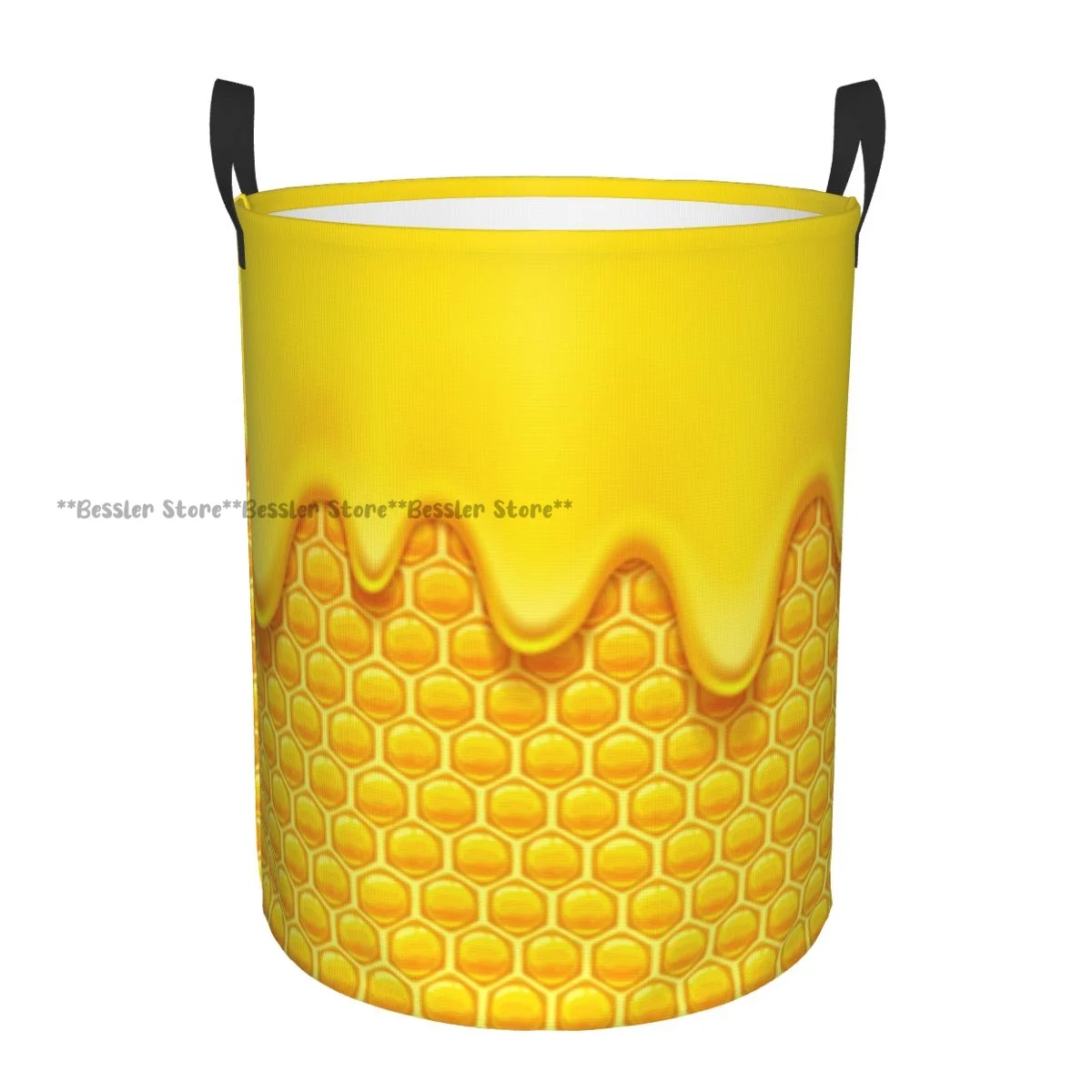 

Laundry Basket Honeycomb And Sweet Honey Drips Sweet Background Round Storage Bin Collapsible Hamper Clothes Bucket Organizer