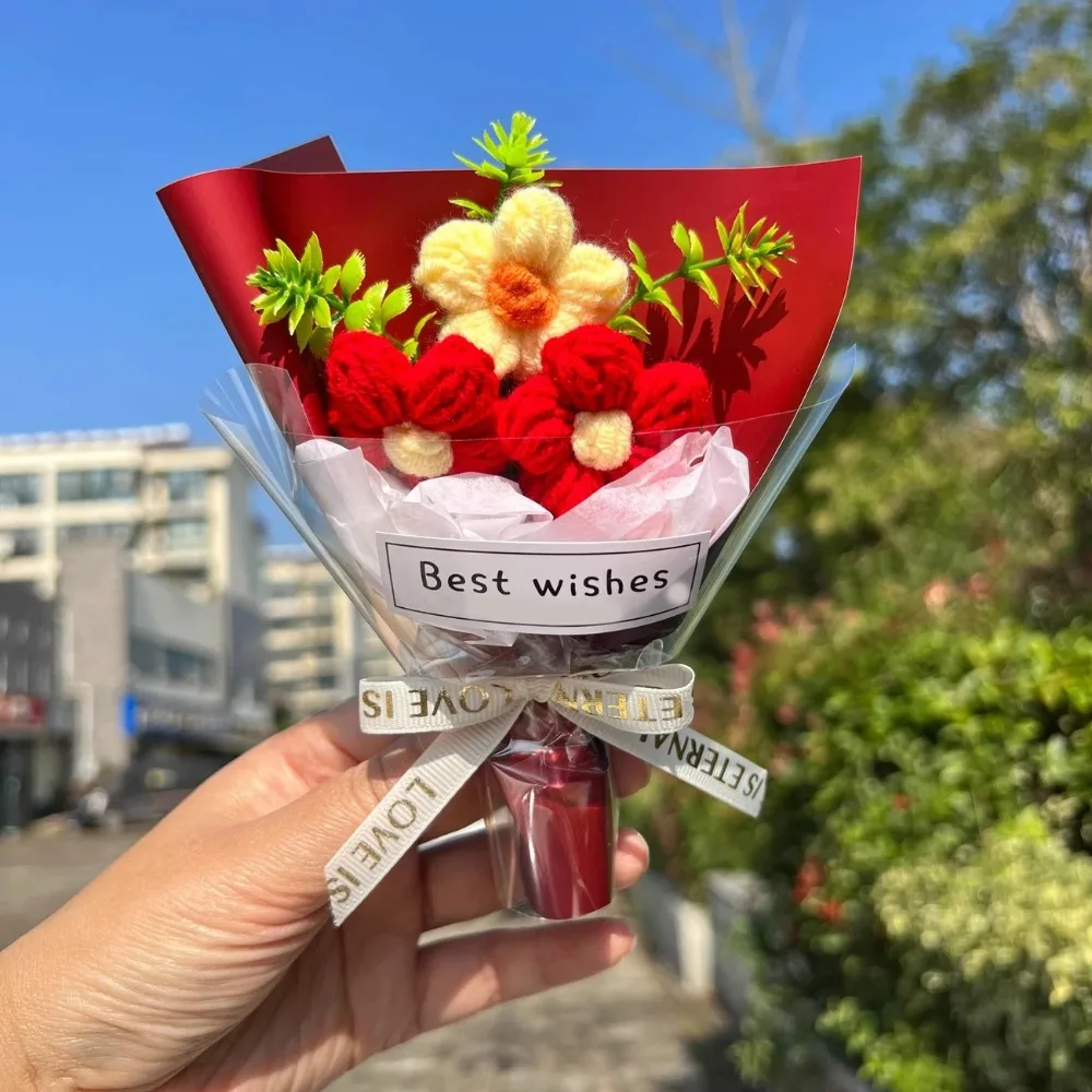 

Bouquet Decoration Flower DIY Bouquet Knitted Knit Cartoon Flower Plush Bouquet Lovely Elegant Mini Flower Bouquet Toy