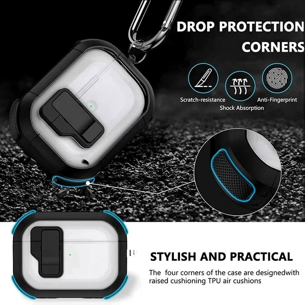 Funda con cerradura de seguridad para AirPods Pro 2 3, funda para AirPods 3 2 1 Pro Pro2, fundas de generaciรณn, funda para auriculares para AirPods