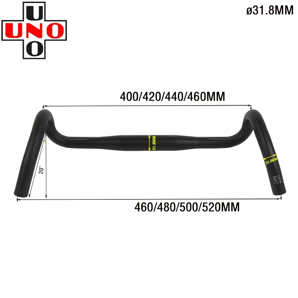 UNO HB-FL12 Gravel Bicycle Bent Bar Road Racing Bike Drop Handlebar Aluminum Alloy  31.8*400/420/440/460mm Bicycle Accessories