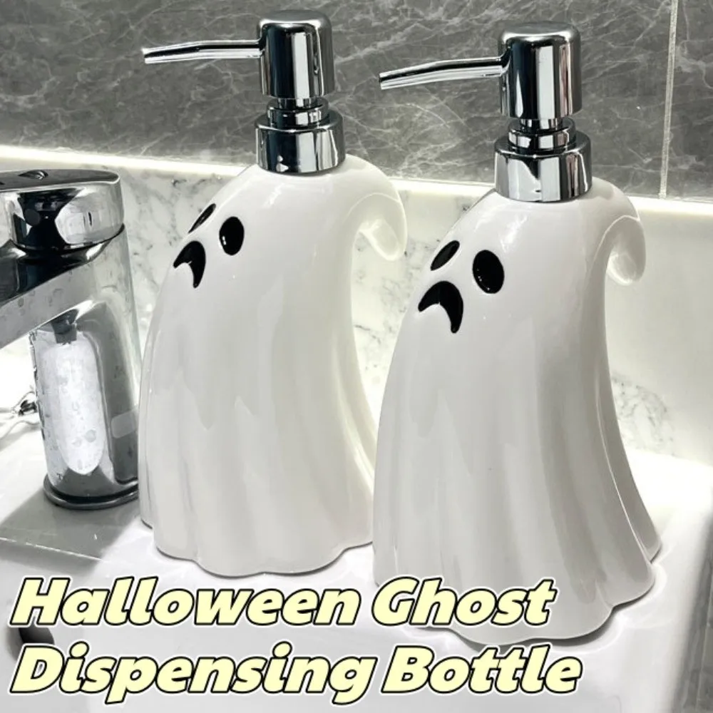 

380ML Ghost Dispensing Bottle Press Pump Empty Halloween Detergent Bottle White Porcelain Shampoo Cosmetic Split Bottle For Home