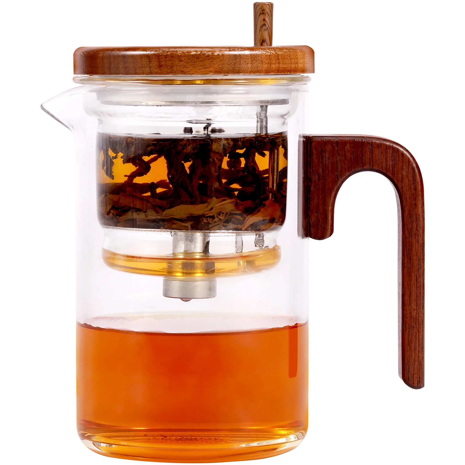 Water Separation Glass Teapot with Wood Handle Leak Proof Glass Tea Infuser Teapot Easy to Clean Tea Water Separation Teapot