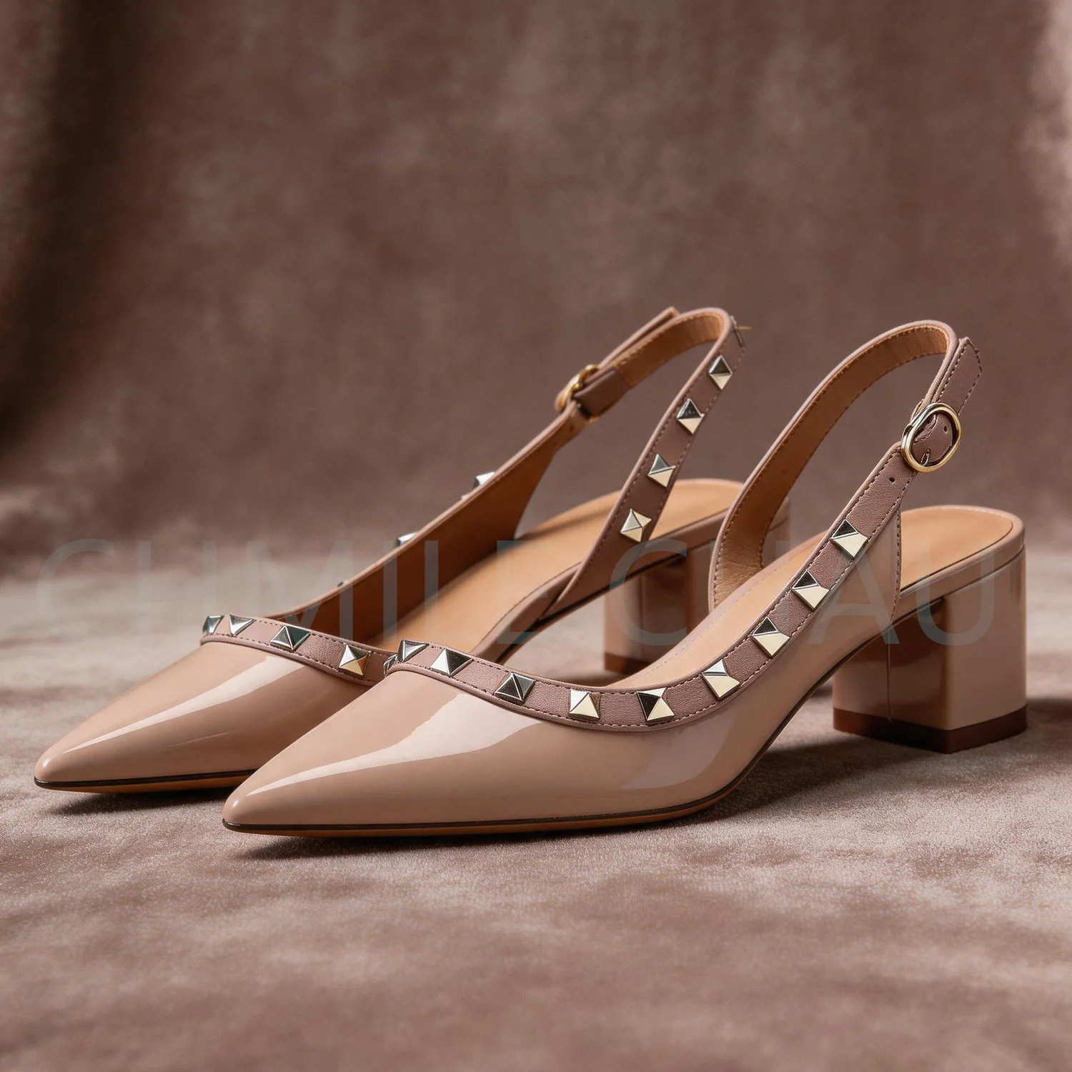Measure Your Feet Length Before OrderRivets Back Strap Luxury Designer Women Elegant Sandals Block High Heel Shoes 121-CHC-33