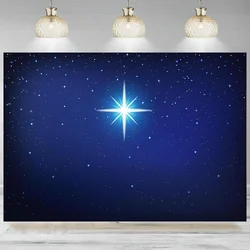 Fabric Star Night Backdrop Holy Christmas Star Blue Starry Sky Background Christmas Nativity Scene Star of Bethlehem Jesus Birt