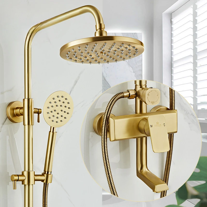 Rainfall Sets Mixer Tap With Tub  Brass Luxury Brushed Gold Bath & Shower Set Bathtub Faucet