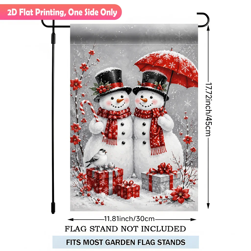 2D Flat Garden Flag 1 Piece, Snowman with Gift Single-sided Polyester Garden Flag, Courtyard Outdoor Flag, Suitable for Outdoor Home and Courtyard Holiday Decoration, Valentine's Day, Mother's Day, St. Patrick's Day, Easter, Christmas, Thanksgiving