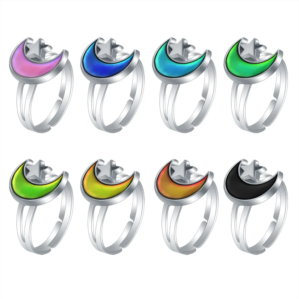 Star Moon Temperature Change Color Mood Ring Adjustable Gothic Vintage Halloween Rings for Women Anillos Mujer