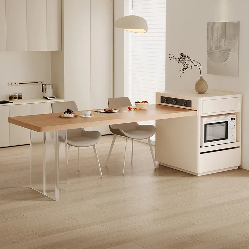 xx-Solid Wood Premium Adjustable Foldable Counter Multifunctional Coffee Storage Sintered Stone Kitchen Bar Dining Island Table^