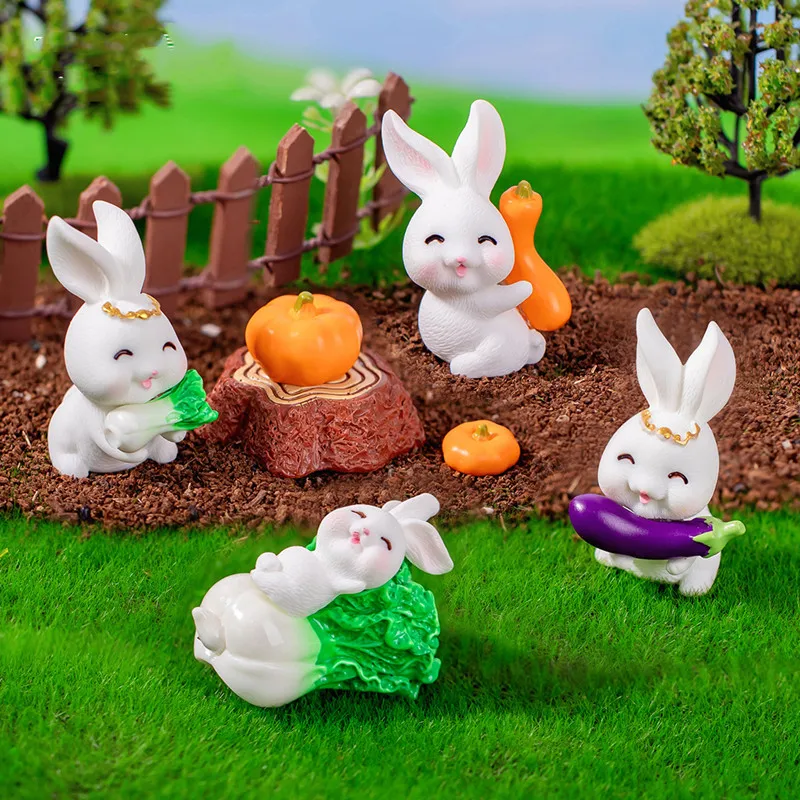 Figurines Miniatures Cartoon Funny Cute White Rabbit Animals Micro Landscape Ornaments For Home Decorations Desk Accessories