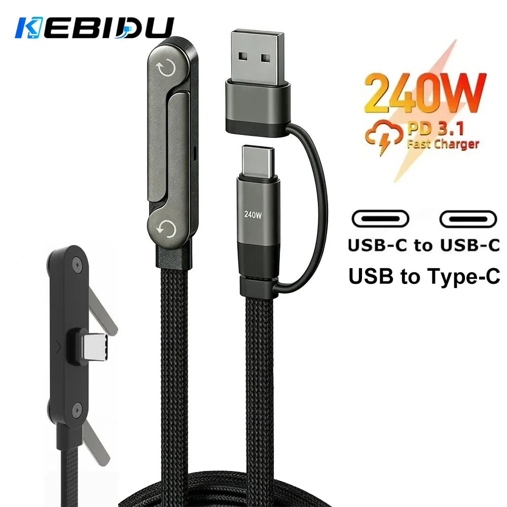 KEBIDU 65W USB-A & 240W USB-C Fast Charging Cable With Stand Fast Charging Cable Phone Ultra-Fast Data Cable Phone Holder