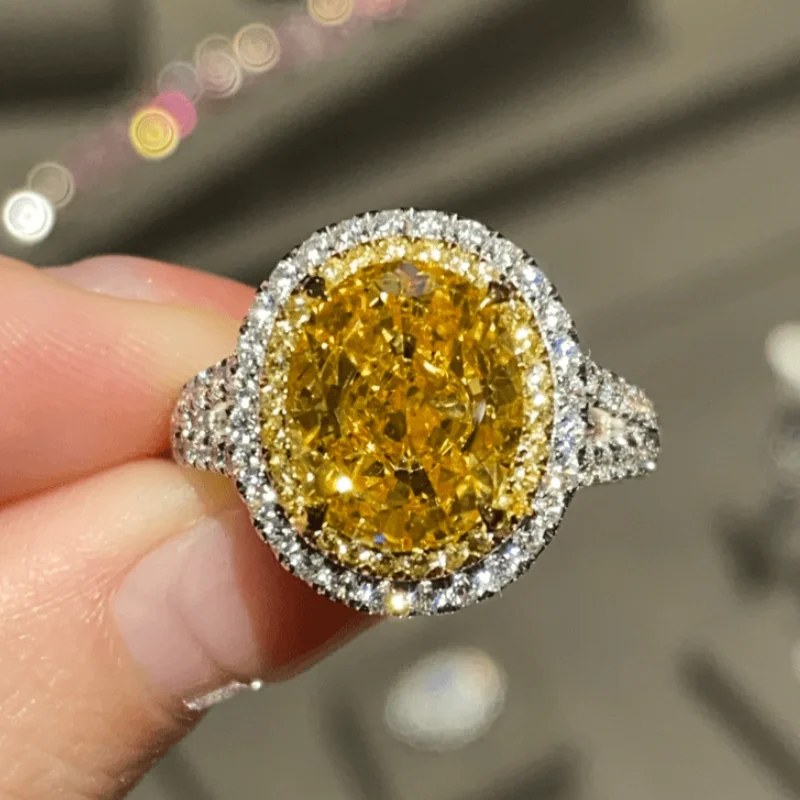 

ZOCA 100% 925 Sterling Silver Created Zircon Citrine Pink Gemstone Wedding Ring Engagement Party Fine Jewelry