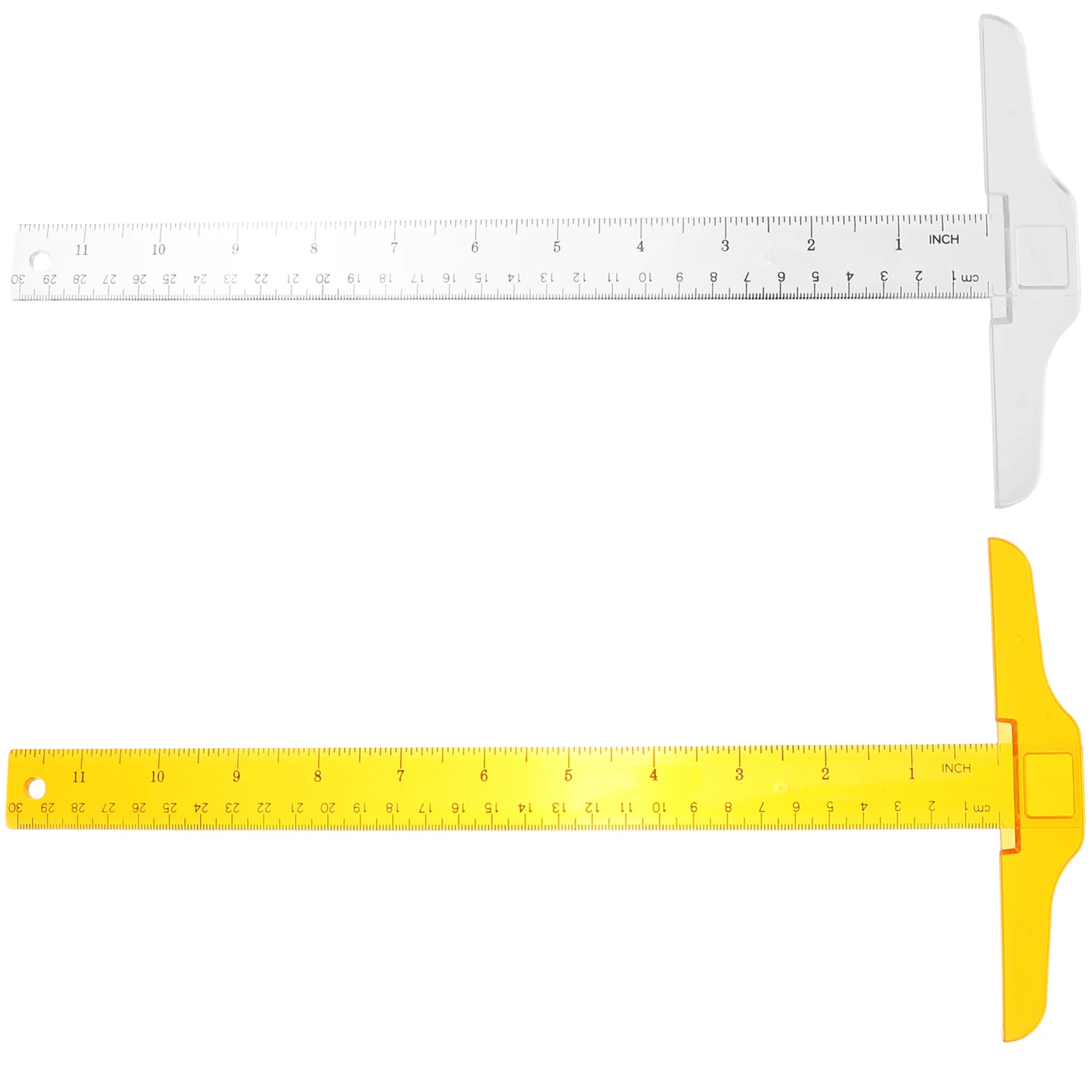 

2 Pcs 30cm T Transparent Yellow Plastic Drafting Ruler Double Scale Measuring Tool for Engineer Student Artist High