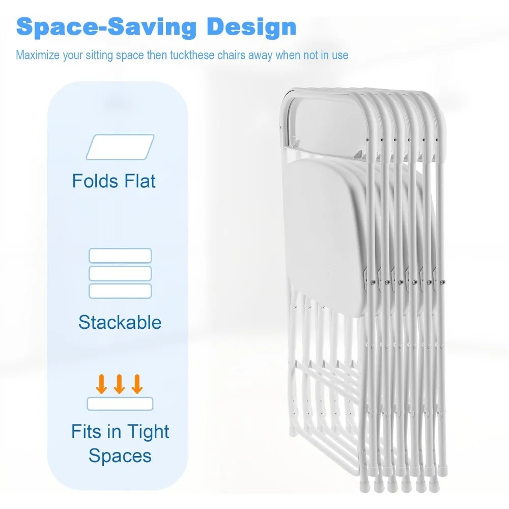White Folding Chairs 10 Pack, Plastic Folding Chair for Outside, Indoor Outdoor Portable Commercial Seat with Steel Frame, Folda