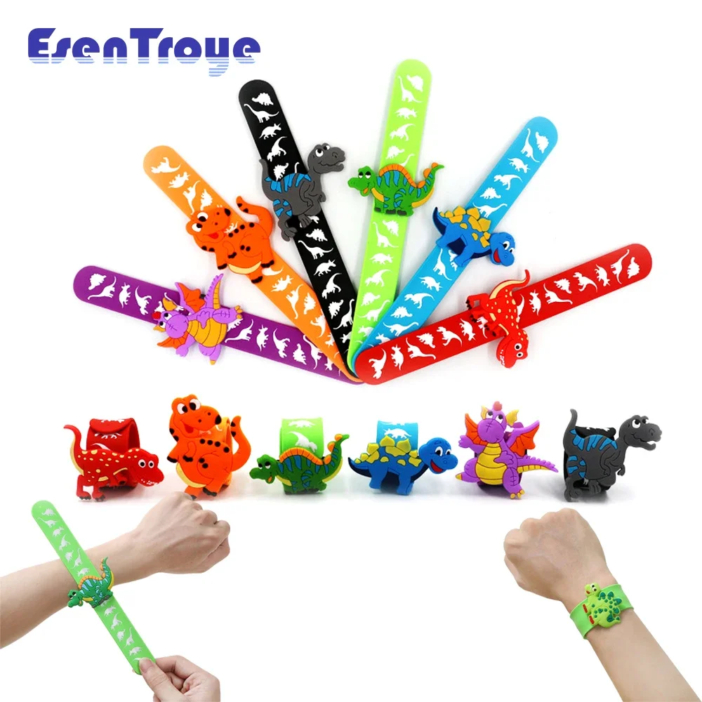 

3pc Jungle Theme Birthday Party Decorations Kids Dinosaur Wristband Bracelet Cartoon Clap Circle Silicone Keychain Boy Toy Gifts