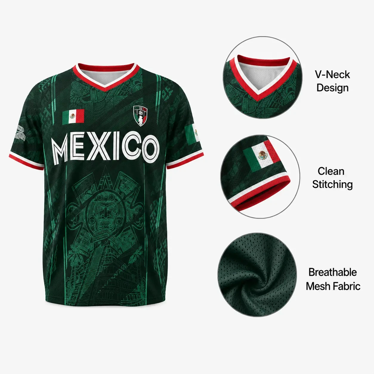 2026 Mexico Soccer Jersey Chichén Itzá Pyramid Graphic Retro Soccer T-shirt Men and Women Breathable Quick Drying Parent-child view 4