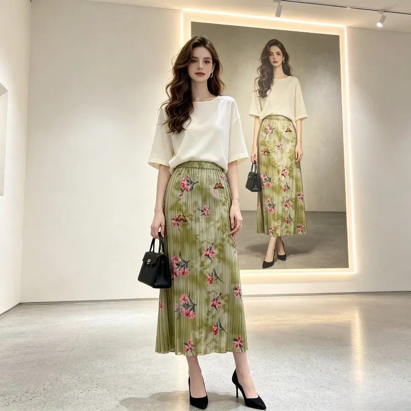 Miyake Pleated 2026 New Summer Original Elastic Waist High-End Casual Fashion Comfortable Pleated Mid-Length Skirt Design Pleat