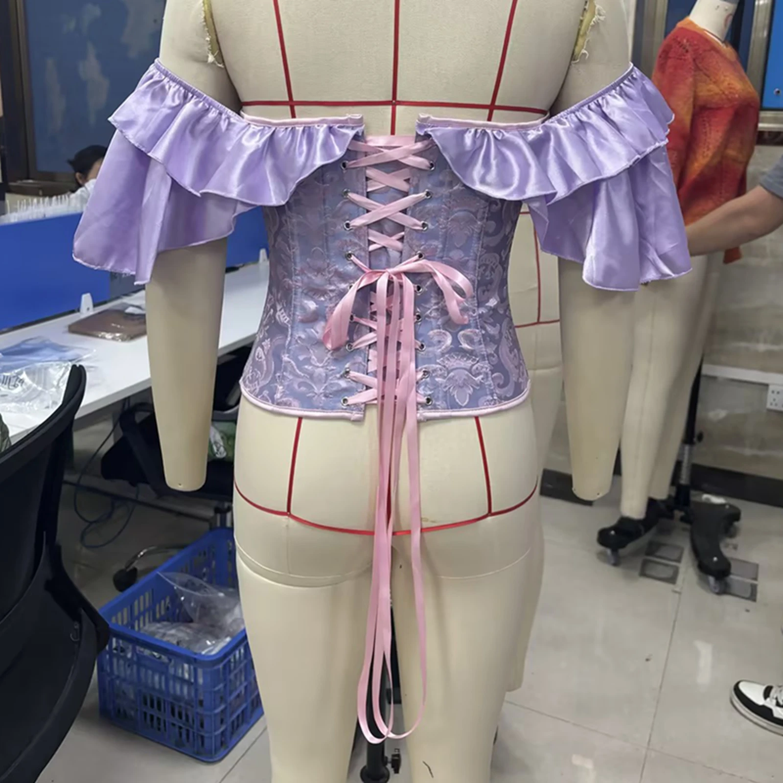 مشد نسائي بوستير بأزرار سفلية من الخلف مكشكش مكشوف الأكتاف لقضاء عطلة الشاطئ وحفلات الصيف والنشاط الخارجي ملابس الشارع