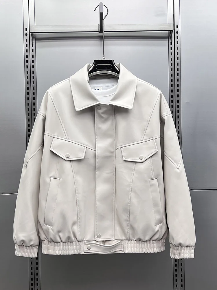 

Warm Fce Lined Biker Jaet Men's Winter Thi Casual PU Leather Jaet High Sensation Color Outerwear