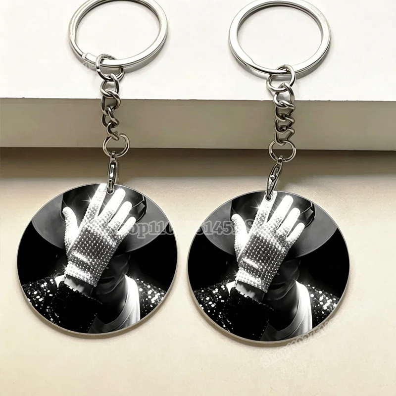 

MJ Michael Jackson Double-sided Keychains King of Pop Bags Decoration Superstar Round Keyrings Backpack Charms Accessories Gift