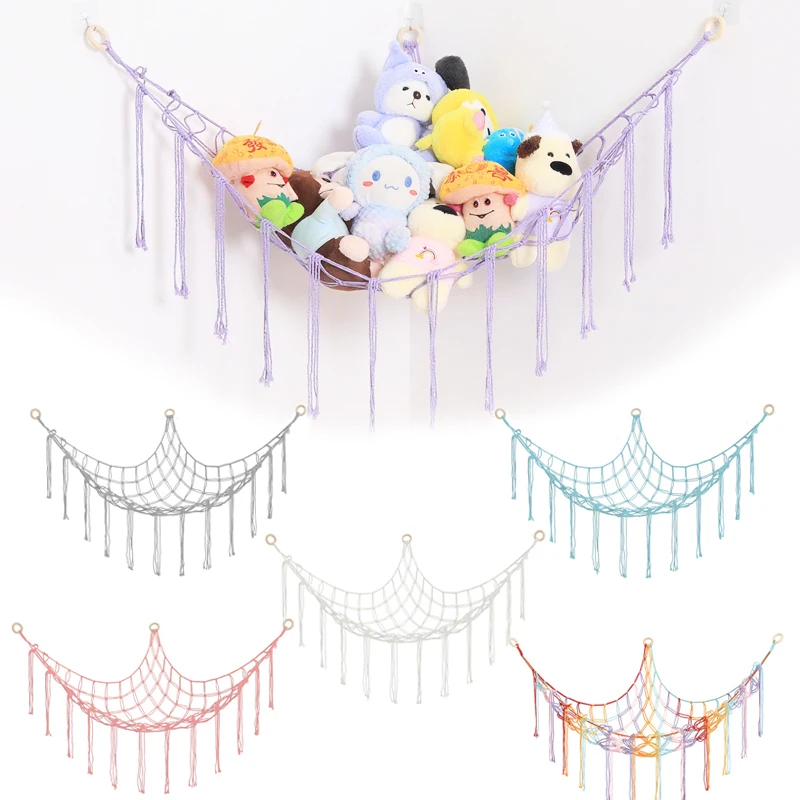 1Pc Toy Hammocks Wall Corner Hanging Storage Net Organizer Woven Kids Stuffed Mesh Hammock Baby Animal Rope Hammock Bag Cotton
