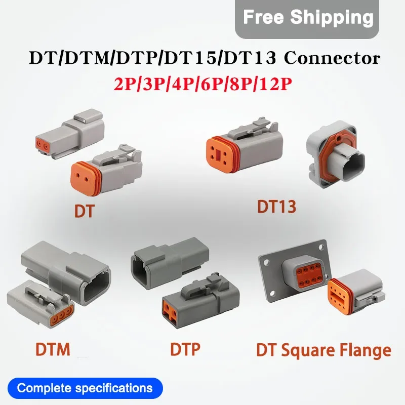 5/10/100 Sets DEUTSCH DT/DTM/DTP/DT15/DT13 Automotive Waterproof Male And Female Connector With Terminals 2P/3P/4P/6P/8P/12P