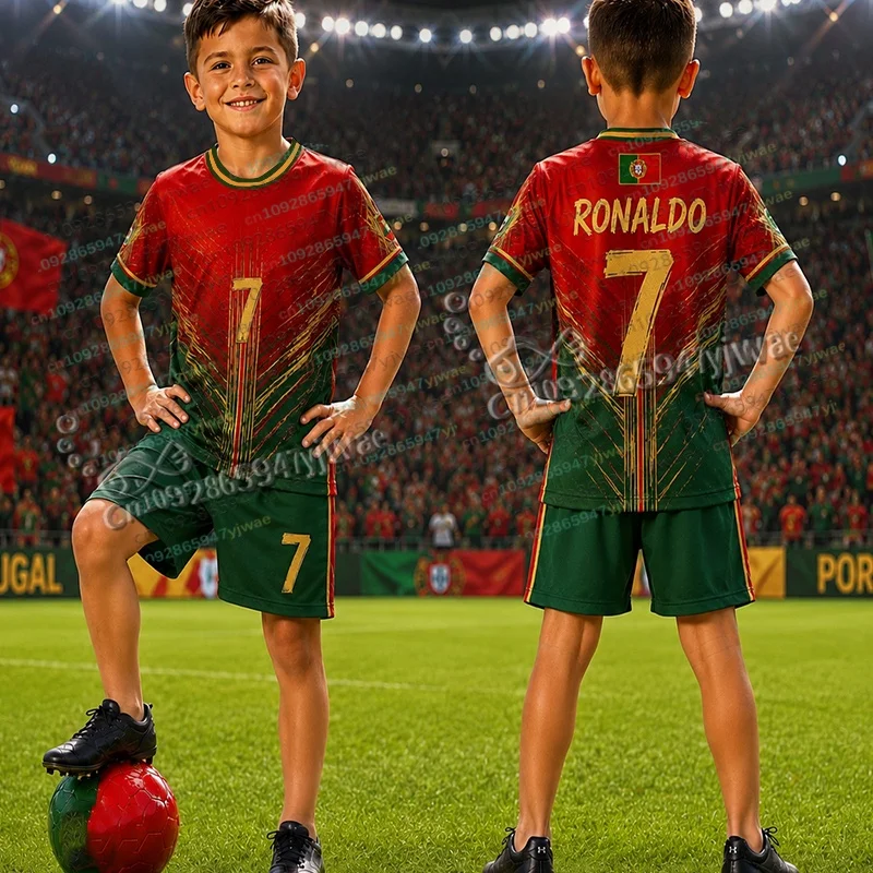 26/27 Spezielles Ronaldo Nr.7 Fußballtrikot T-Shirt Shorts Set Damen Herren PORTUGAL Fans Shirt Shorts Set Kinder Trainingsanzug 2-teiliges Set – Detail 9