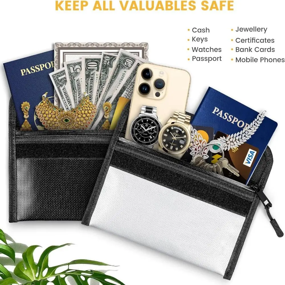 Zipper Closure Fireproof Document Bag Portable with Sticky Strip Fireproof Shielding Folder Waterproof Multi-Functional