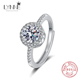 New 925 Sterling Silver Round AAA Cubic Zirconia Adjustable Rings Women Fine Jewelry Fashion Rhinestone Wedding Open Finger Ring