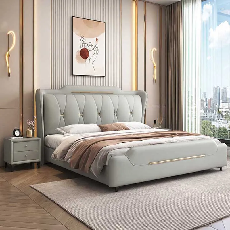 

Unique Luxury Double Bed Wood Modern European Comferter Headboards Twin Bed Bedroom Storage Letto Matrimoniale Furniture Home